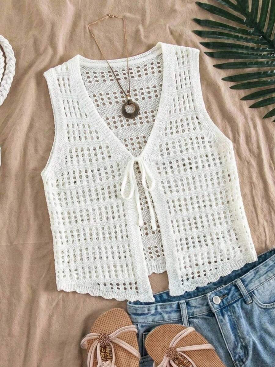 SHEIN EZwear Áo vest len nữ màu trắng đa năng, dễ phối đồ. - trắng - Xem 1