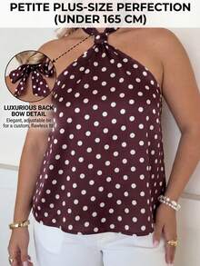 SHEIN PETITE CURVE Blusa estiva senza schienale con stampa a pois marrone per taglie forti, top alla moda senza schienale marrone cioccolato - Caffè Marrone - Visualizzare 1