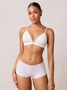 Veilyse Women Striped Sexy Front Closure Wire-Free Comfortable Bra Bridallingeriefor Summerfor Summer - White - View 3