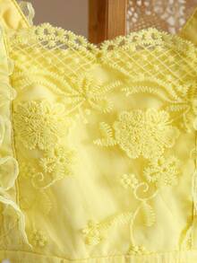 Souflis Souflis Đầm thời trang cho bé gái, phối lưới jacquard, thích hợp cho kỳ nghỉ và mặc thường ngày. - Màu vàng - Xem 4