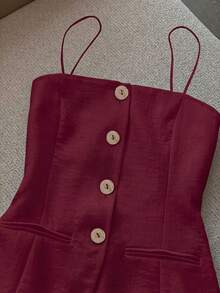 Franclia Nouvelle Arrivée Top Sans Manches Coupe Slim Pour Femmes, Printemps/Été - Rouge foncé - Voir 4