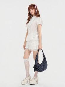 ROMWE Kawaii Túi đeo chéo vai họa tiết caro chất lượng cao thiết kế thời trang, đa năng, tiện dụng khi đi làm hàng ngày - Màu xanh lam - Xem 3