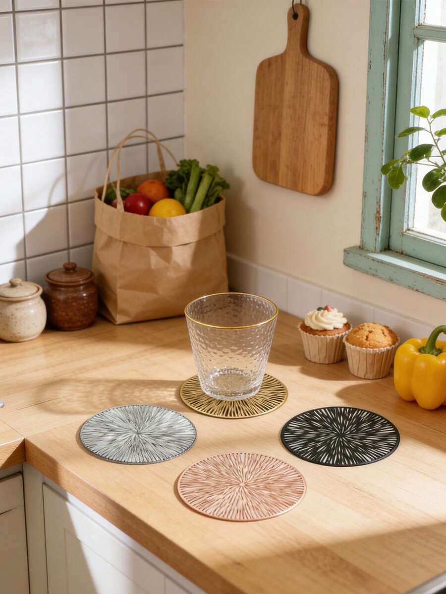 1/2/4/6/8pcs, A Set Of PVC Coasters, Kitchen Table Indoor/Outdoor, Washable Heat-Resistant Coasters, Can Wipe Cup Coasters, Camping, Festivals, Weddings, Parties - Gold - View 1