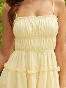 L'Amorae Ditsy Print Ruffle Tier Hem Detail Spring Summer Dress - Yellow - View 2
