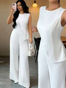 Modelyn Mono sin mangas con diseño asimétrico para mujer, minimalista para ir al trabajo, primavera/verano - Blanco - Ver 4
