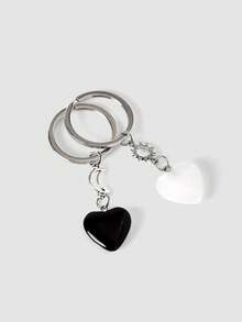 MortiRose 2 pièces Porte-clés mode couple cœur et lune pour décoration de clé, cadeau de la Saint-Valentin, souvenir, accessoires de voiture, sac, école, mignon gothique Y2k - Blanc - Voir 2