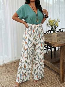 Weeklong Große Größen Sommer Casual Patchwork zufälliges Muster V-Ausschnitt Fledermaus Jumpsuit - Verschiedenfarbig - Übersicht 5