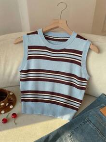 SHEIN EZwear Áo ba lỗ dệt kim ngắn tay kẻ sọc xanh kiểu mới, thích hợp mặc đi học, mặc mùa hè, đi làm hàng ngày, hẹn hò, tụ họp, mùa thu/đông/hè, Giáng sinh, Năm mới, Lễ Tạ ơn, tiệc tùng, đám cưới, đi biển, lễ tốt nghiệp, thời trang, thanh lịch, thường ngày, đi chơi, hẹn hò, đặt chỗ, đi làm, sáng bóng, Ngày lễ tình nhân, sang trọng, kỳ nghỉ, thường ngày, Y2K, đi chơi, lễ tốt nghiệp, v.v. - Nhiều màu - Xem 4