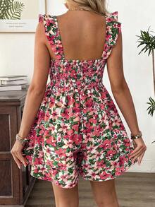 SHEIN 孕妇印花荷叶边哺乳连衣裙，夏季沙滩/度假风 - 玫紅色 - 查看 2