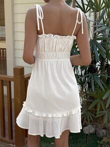 Livesso Đầm cotton trắng xếp ly eo, thích hợp cho đi biển, kỳ nghỉ, tiệc Phục Sinh, mùa hè. - trắng - Xem 2