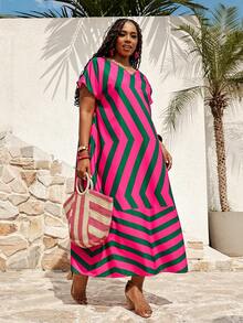 EMERY ROSE Vestido feminino plus size listrado com decote em V, manga curta, casual e solto, ideal para o verão. Perfeito para o verão, primavera e primavera. Ideal para mulheres com estilo. Vestido floral, com estampa floral, perfeito para férias na praia. Ideal para férias na praia. Vestido boêmio plus size. Ideal para férias. Vestido plus size Maweii. Vestido casual de verão para férias. Ideal para mulheres com estilo. Vestido de primavera. Ideal para praia. Ideal para férias. Ideal para o campo. Ideal para o verão ... - Multicolorido - Ver 4