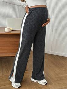 GentleRue Maternity 孕妇舒适休闲撞色弹力腰打底裤 - 深灰色 - 查看 4