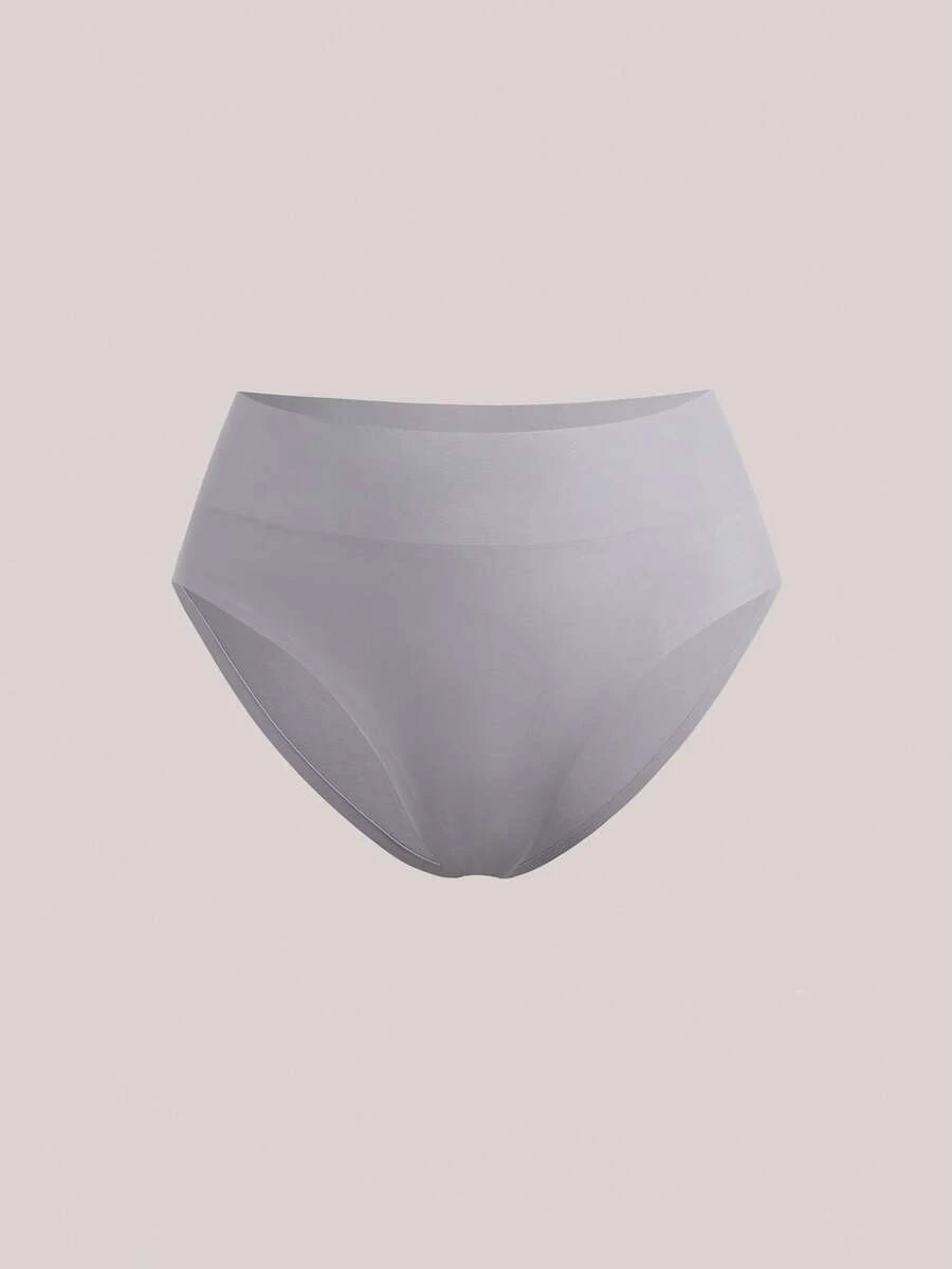 Veilyse 1入固色&豹紋高腰無縫女士內褲,休閒簡約 - 淺灰色 - 查看 1