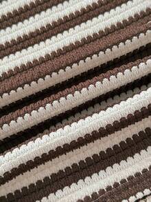 SHEIN 少女夏季休闲度假条纹不对称肩部褶皱腰部T恤 - 棕色 - 查看 7