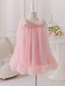 Glamorique Kids Đầm voan lưới kiểu dáng mới mùa xuân/hè cho bé gái, thiết kế nơ, đầm dự tiệc thanh lịch. - Hồng - Xem 4