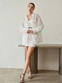 MOTF PREMIUM FRILL DETAIL SHEER BLOUSE - White - View 4