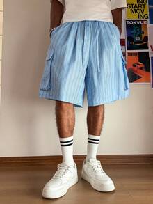 Manfinity Hypemode Herr sommar casual randiga cargoshorts - Blå - Visa 7