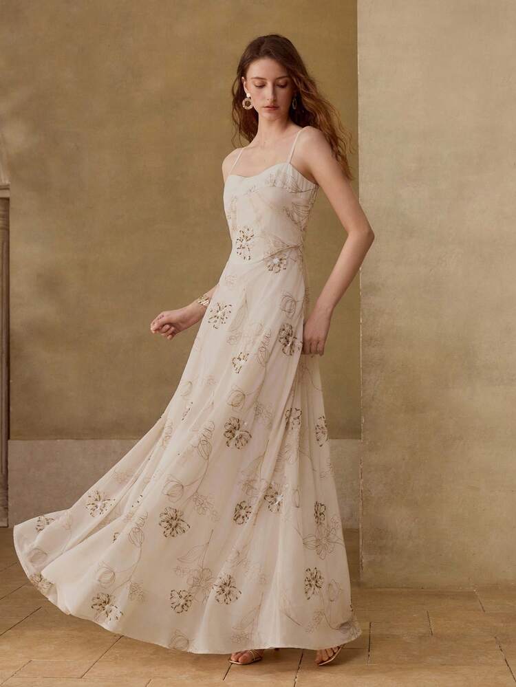 WOMEN'S ELEGANT ROMANTIC EMBROIDERED BEADED DRESS