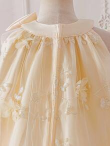 Glamorique Kids Đầm dự tiệc sinh nhật thanh lịch cho bé gái, cổ yếm, tay bồng, họa tiết hoa và nơ lớn. - Màu be - Xem 5