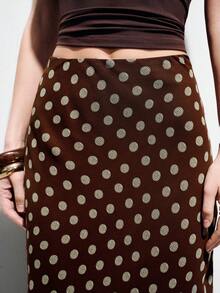 Aveloria Modichic Women's Luxury Polka Dot Print Flowy Fitted Mermaid Skirt, Minimalist Versatile Coffee Color - Coffee Brown - View 5