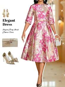 Fleurora 大码女士优雅船领褶皱腰身荷叶边下摆派对连衣裙 - 彩色 - 查看 6