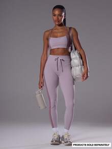 Musera Sport Quần legging thể thao cạp cao phối màu tương phản, có dây rút, thích hợp cho tập luyện, tập gym, thể thao, Pilates, thể dục, mặc hàng ngày, màu hoa dâm bụt. - Màu tím - Xem 3