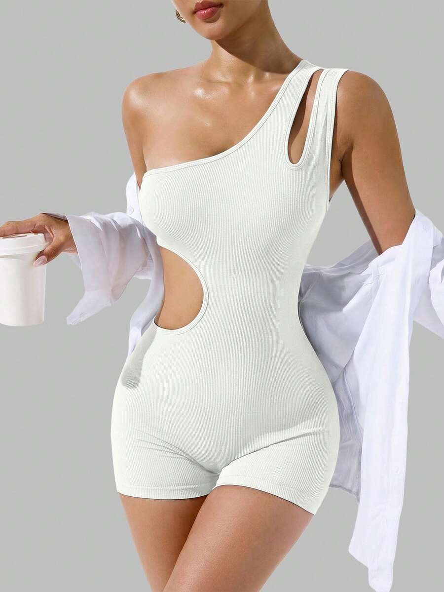 Easithlete Women's Fashionable Fitness Jumpsuit - Beige - View 1