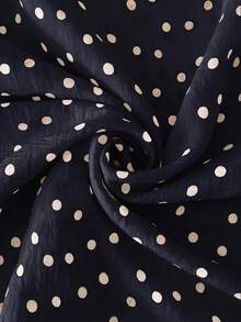 Roveilla Zanzea Plus Size Women's Navy Blue Polka Dot V-Neck Maxi Dress,Elegant Summer Vacation Puff Sleeve Hem Slit Button Decor Retro French Dress - Navy Blue - View 7
