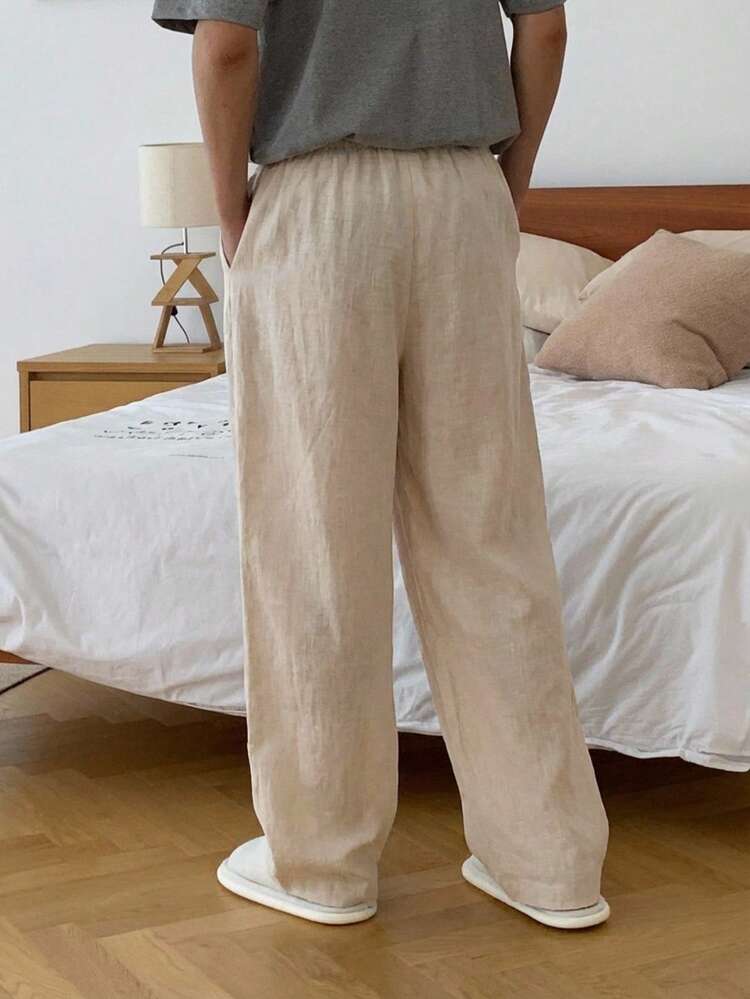 Apricot Elastic Waist Long Pants For Men Loungewear