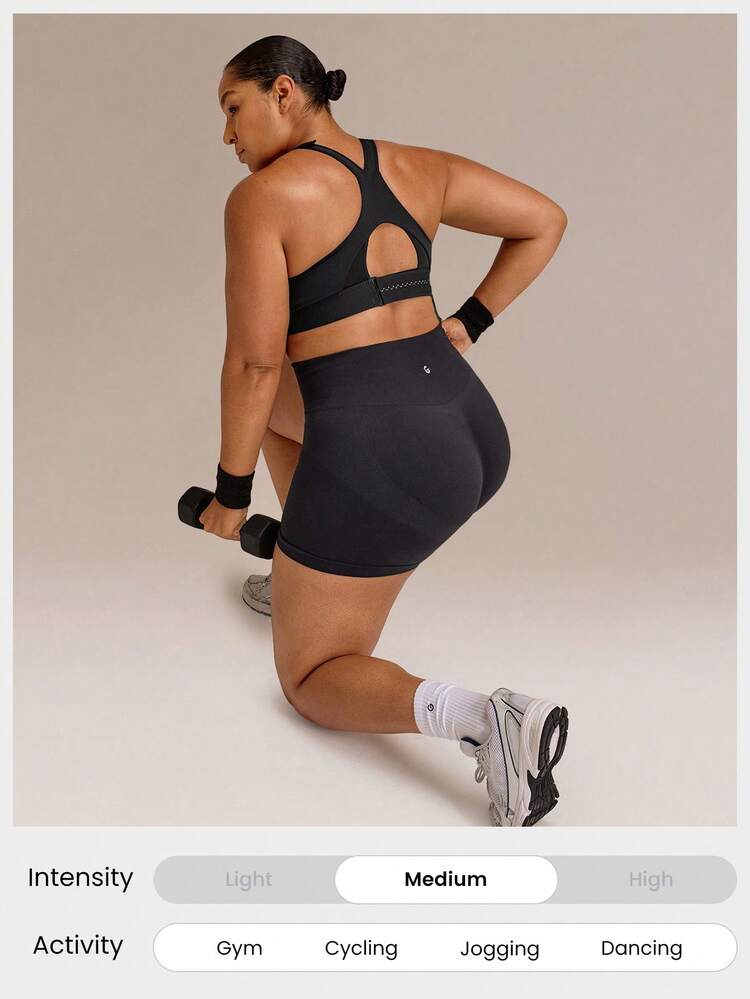 Plus Size 4.3" Ultrafine Soft Seamless Weekend Miles High Waist Scrunch Butt Lifting CoreHold Biker Shorts Medium Impact Running Jogging Training Workout Gym Wear