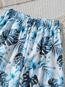 SHEIN Sparklyn Tween Girls Vacation Set, Layered Ruffle Camisole + Floral Print Wide Leg Pants, Elegant For Daily Outing, Beach Trip, Photo Shoot - Blue - View 6