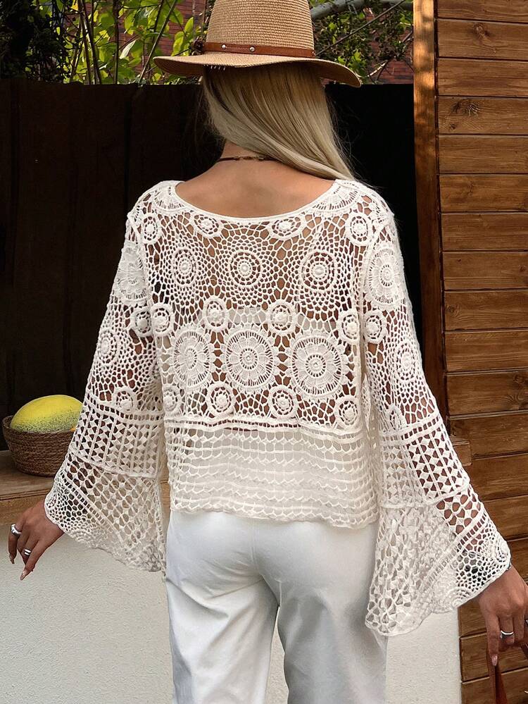 Women's Casual Hollow Out Cover Up, Suitable For Spring, Summer, Beach, Vacation