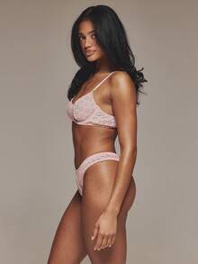 MUSERA 刺绣褶皱边丁字裤套装，仅含内裤，可爱性感少女家居睡衣，春夏刺绣必备单品 - 粉色 - 查看 4