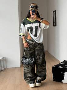 Coolane 女士夏季街头风外出休闲运动印花透气网眼宽松针织T恤 - 白色 - 查看 4