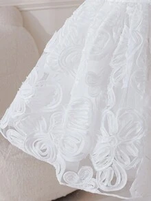 SHEIN Glamorique Kids Baby Girl White Summer Elegant Flower Girl Princess Dress,Large Bow Spaghetti Strap Mesh Dress For Birthday Party,Wedding,Graduation,Baby Shower - White - View 7