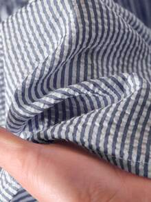 CosyJoli 大码女式休闲上衣，条纹衬衫，春夏长袖上衣，蓝色休闲女装，适合户外穿着的可爱夏季上衣。 - 藏蓝色 - 查看 6