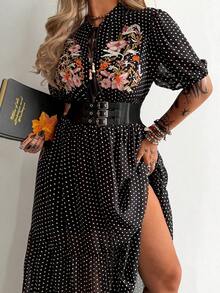 Whyspr Plus Size Polka Dot Embroidered Vacation Dress, Spring/Summer - Black - View 5