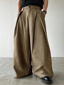 Claim Dot Men's Casual Everyday Pleated Wide Leg Loose Pants Wide Leg - Coffee Brown - View 5