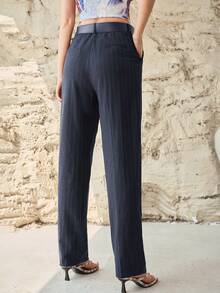 MOTF PREMIUM WOMEN'S LINEN FABRIC BELTED CARROT PANTS, SPRING/SUMMER - Navy Blue - View 6
