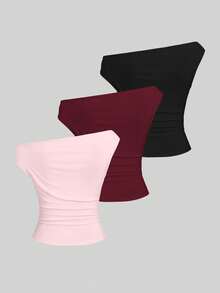 Sweetra Women's Spring Asymmetric Ruffle Asymmetric Neck Elegant Lightweight Comfortable Versatile Casual Blouse Set - Multicolor - View 3