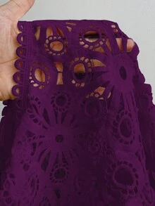 Maweii Plus Size Solid Color Round Neck Hollow Casual Blouse - Purple - View 7