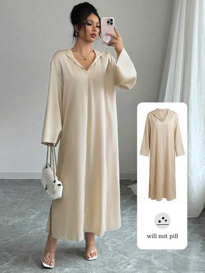 Yasmyna Women's Loose Fit Red Hooded Long Sleeve Arabic Style Dress Beige Satin Hooded V-Neck Long Sleeve Maxi Abaya Elegant Anti-Pilling Satin Oversized Hooded Maxi Dress Spring Vacation Casual Satin Hooded Maxi Dress Beach Vacation Satin Cover Up Maxi Dress Minimalist Luxurious & Comfortable Aesthetic Minimalist Luxurious & Comfortable Aesthetic Hooded V-Neck + Long Sleeve + Oversized Fit + Side Slit + Maxi Length