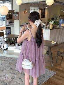 DAZY Áo hai dây lưới xếp ly kiểu Hàn Quốc dành cho nữ. - Màu tím hoa cà - Xem 2