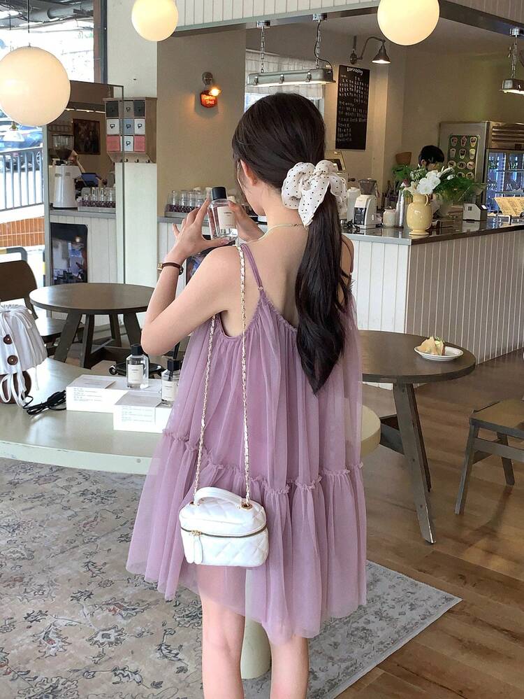 Women's Ruffle Mesh Camisole, Korean Style