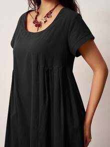 Plus-Size Women's Short-Sleeved Loose A-Line Dress, Made Of Soft Cotton. - Black - View 9