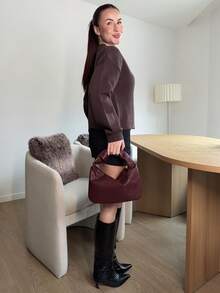 Abrilcols Women's Solid Color Minimalist Knit Cardigan Y2k - Coffee Brown - View 2