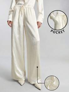Ontre Petite 2026 SS PETITE Pantalones de pierna ancha para mujer, pantalones casuales de unicolor de verano de ajuste holgado en blanco y albaricoque, adecuados para salidas de verano, ropa de oficina, maestros, clubes, estilo retro vintage, estilo urbano casual, tejido de punto, moda urbana casual minimalista de verano, talla petite, versátil - Blanco - Ver 2
