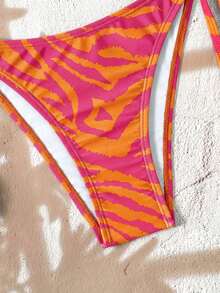 Swim Vcay Women's Summer Beach Zebra Print Halter Tie Sexy Bikini And Triangle Panty Swimwear Set - Multicolor - View 5