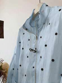 INAWLY 女士休闲波点拉链抽绳下摆轻薄外套，春季 - 藍色 - 查看 4