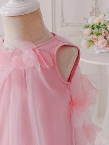 Glamorique Kids Đầm dự tiệc không tay thêu hoa bằng vải lưới cho bé gái, đầm phù dâu cho đám cưới, tiệc chiêu đãi, mọi mùa, màu hồng. - Hồng - Xem 5